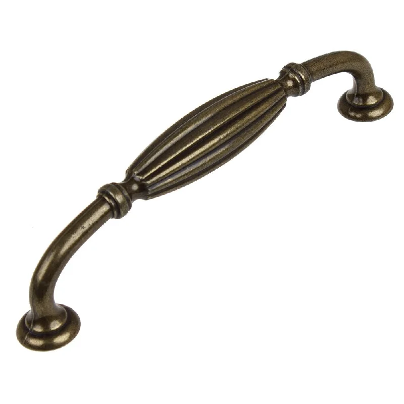 GlideRite 5-Pack 5 in. Center Antique Fluted Cabinet Pulls - Antique Brass