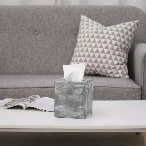 Graywashed Wood Square Tissue Box Cover