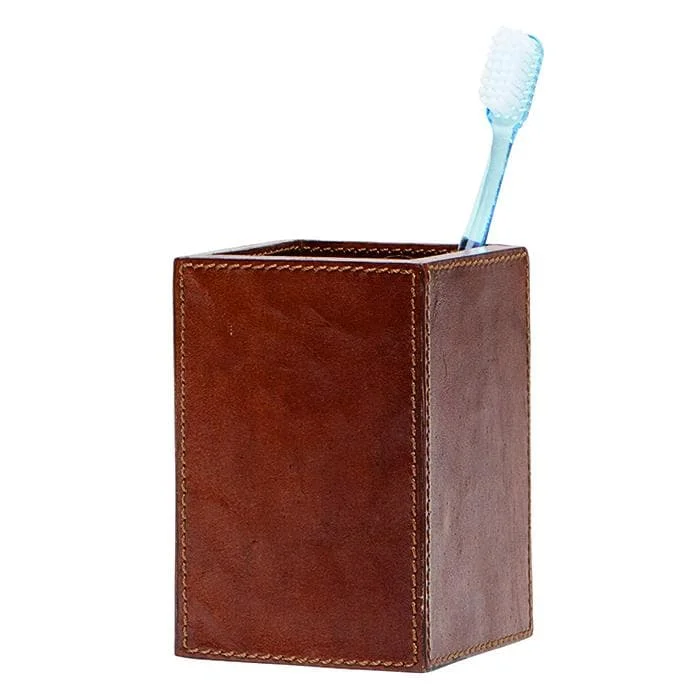 Hampton Tobacco Leather Brush Holder