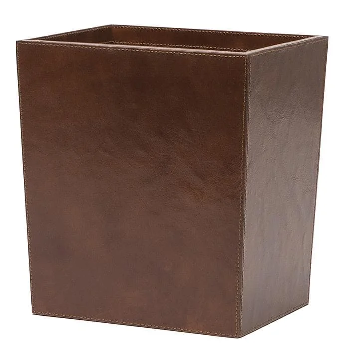 Hampton Tobacco Leather Rectangle Waste Basket