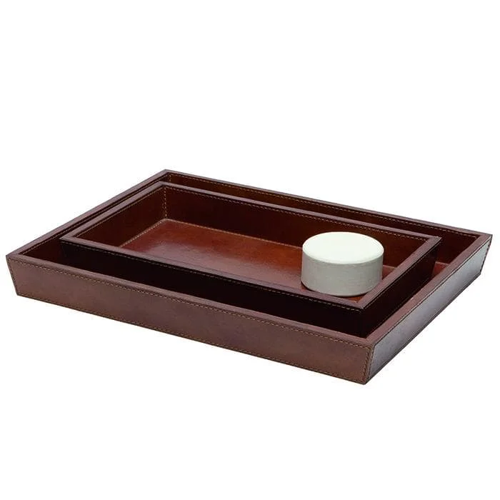 Hampton Tobacco Leather Tray Set