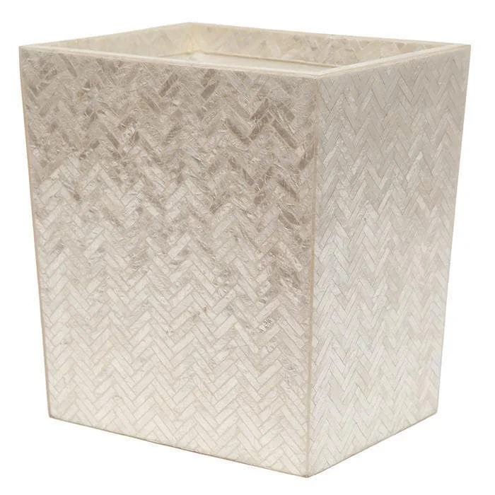 Handa Herringbone Capiz Rectangle Waste Basket (Pearlized)