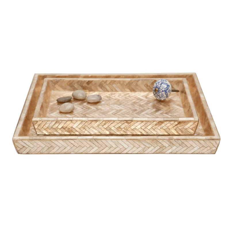 Handa Herringbone Capiz Shell Nested Trays Set/2 (Smoked)