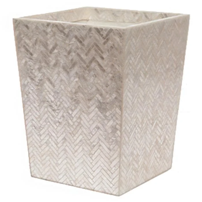 Handa Herringbone Capiz Square Waste Basket (Pearlized)