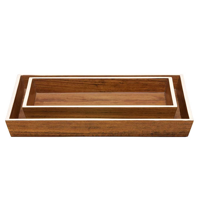 Harper Dark Teak Veneer Tray Set/2