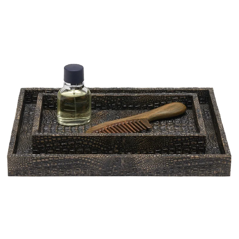 Hawen Faux Crocodile Nested Trays Set/2 (Dark Mushroom)