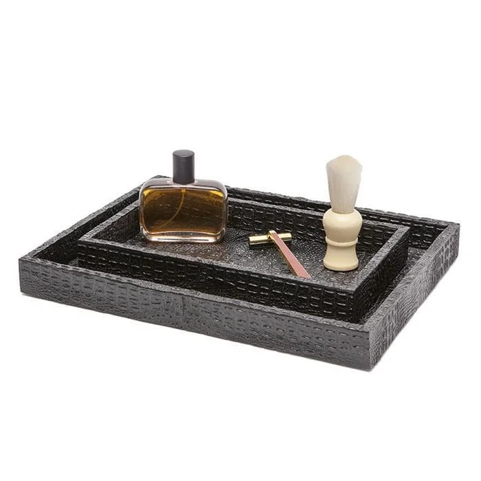 Hawen Faux Crocodile Tray Set - Black