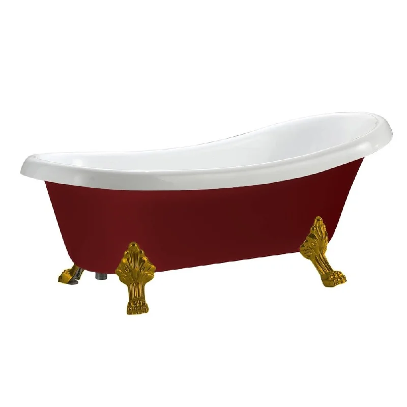 Hermosa 6311 Red Acrylic 67-inch Clawfoot Freestanding Bathtub