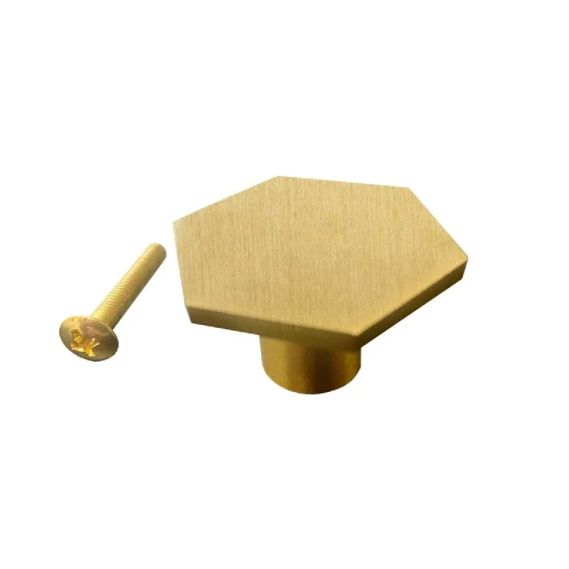 IXIR 0.87 in. 22mm Hexagonal Brushed Solid Cabinet Knob - Gold