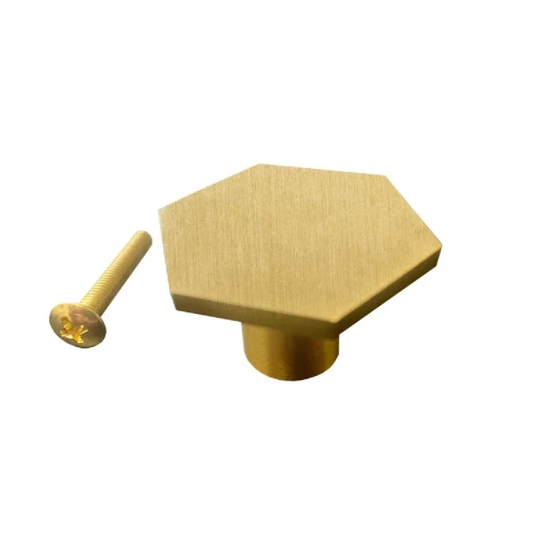 IXIR 1.26 in. 32mm Hexagonal Brushed Solid Cabinet Knob - Gold