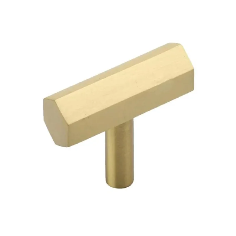 IXIR 2 in. 50mm T-Bar Cabinet Knob Brushed Solid Hexagonal - Gold