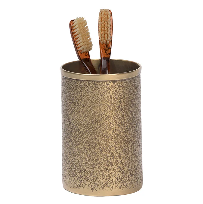 Kenitra Antique Brass Pitted Metal Brush Holder