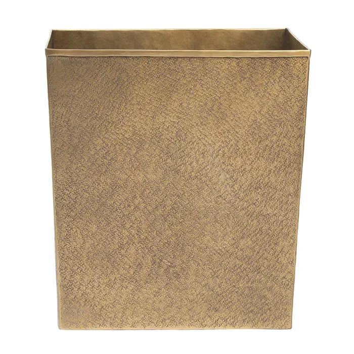 Kenitra Antique Brass Pitted Metal Rectangle Waste Basket