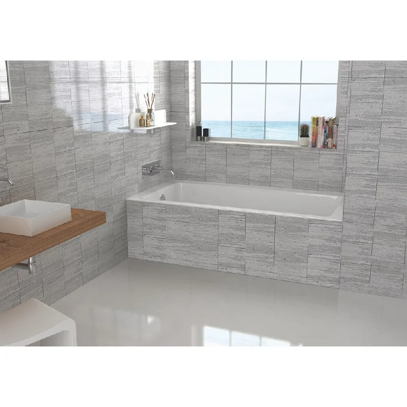 Left-side Fixed Grey Tile Flange Alcove Bathtub (32" x 66") - 66" x 32" x19"