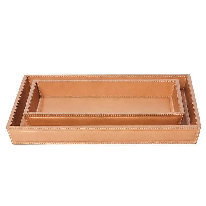 Lorient Aged Camel Full-Grain Leather Tray Set/2