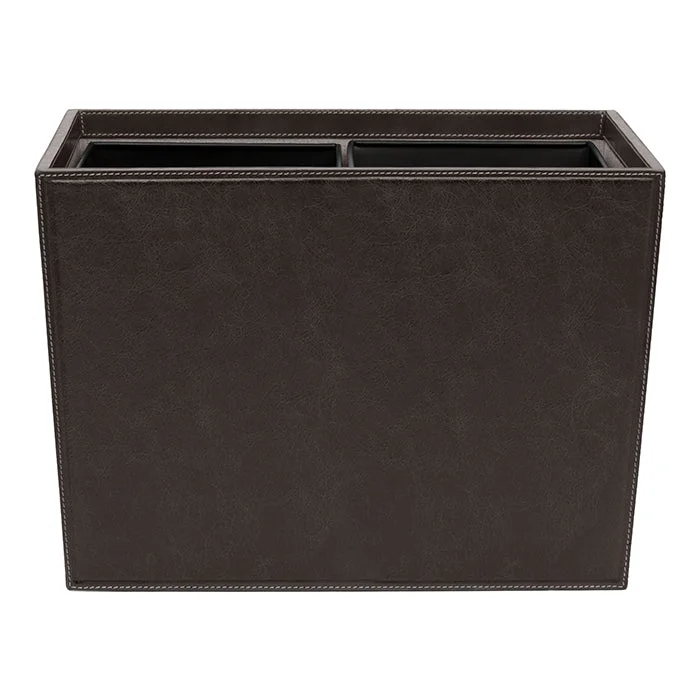 Lorient Charcoal Full-Grain Leather Double Wastebasket