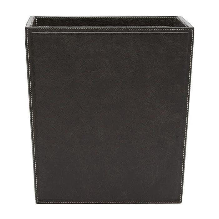 Lorient Charcoal Full Grain Leather Rectangle Waste Basket