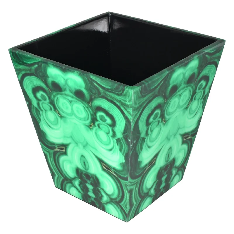 Malachite Fabric Lacquer Waste Basket