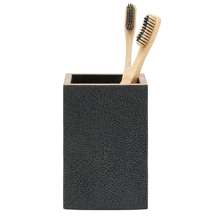 Manchester Faux Shagreen Brush Holder (Black)