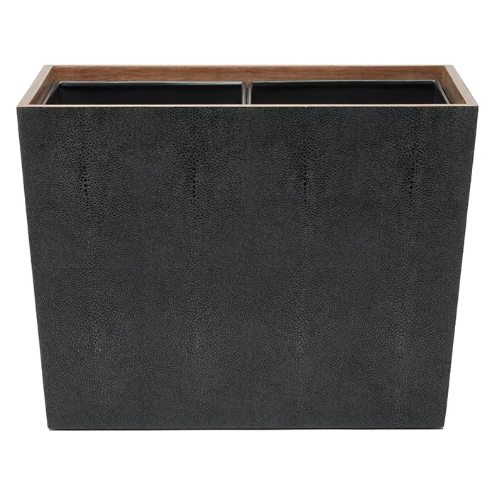 Manchester Faux Shagreen Double Wastebasket  (Black)