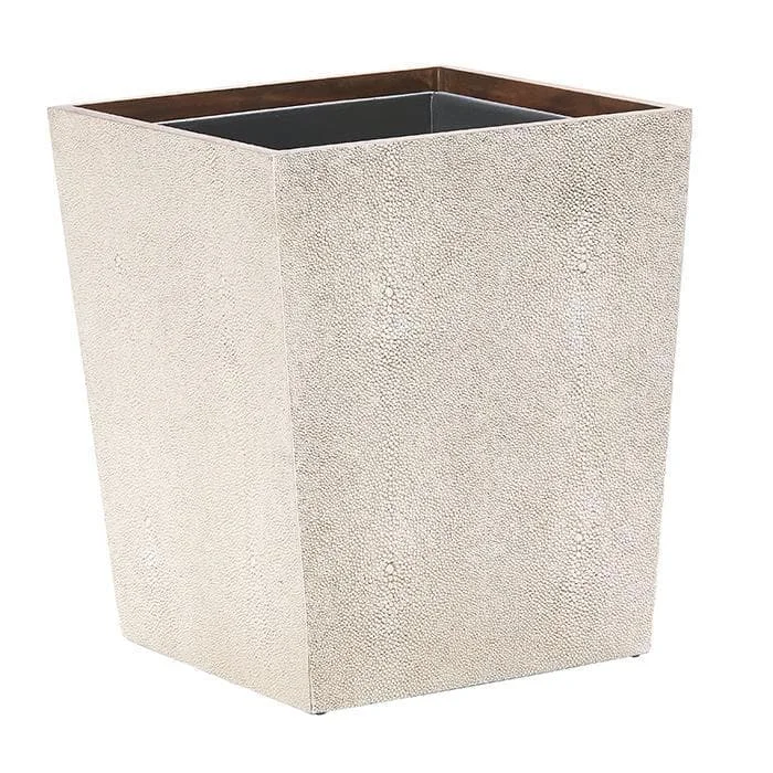 Manchester Faux Shagreen Square Waste Basket (Warm Silver)