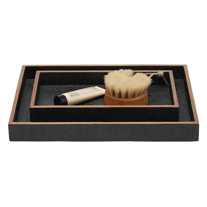 Manchester Faux Shagreen Tray Set (Black)