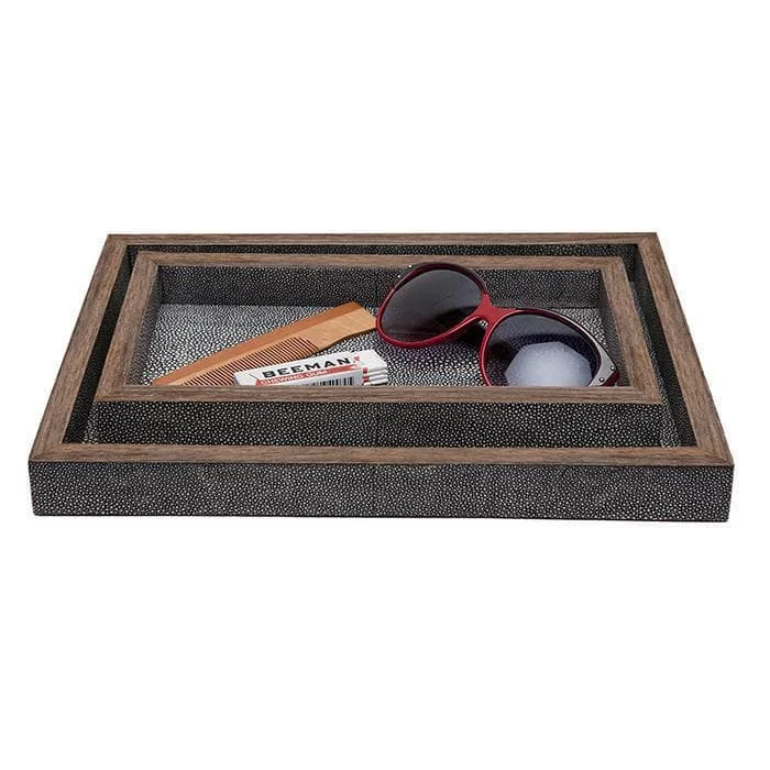 Manchester Faux Shagreen Tray Set (Cool Gray)