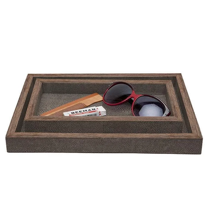 Manchester Faux Shagreen Tray Set (Dark Mushroom)