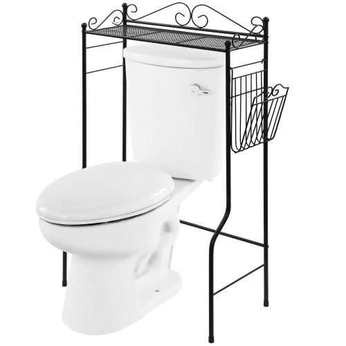 Metal Over-the-Toilet Shelf w/Magazine Basket, Black