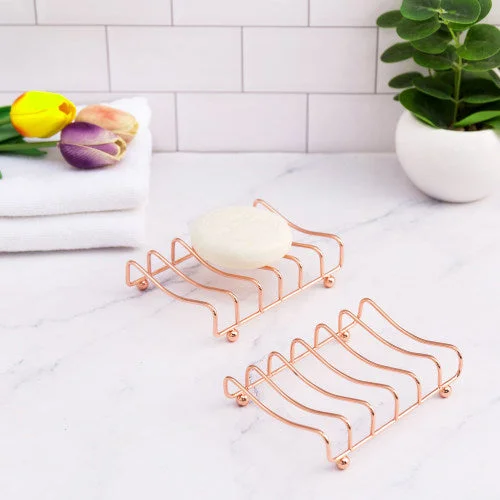 Modern Rose Gold Metal Wire Soap Dish, Set of 2