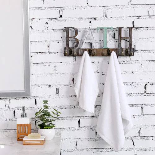 Multicolored Torched Wood Towel Rack w/ Cutout Letters BATH