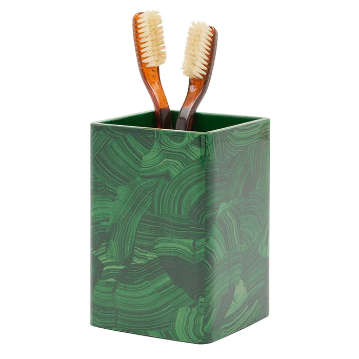 Porter Faux Malachite Brush Holder