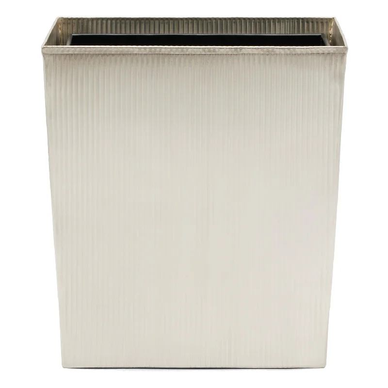 Redon Ribbed Metal Rectangle Waste Basket (Matte Silver)