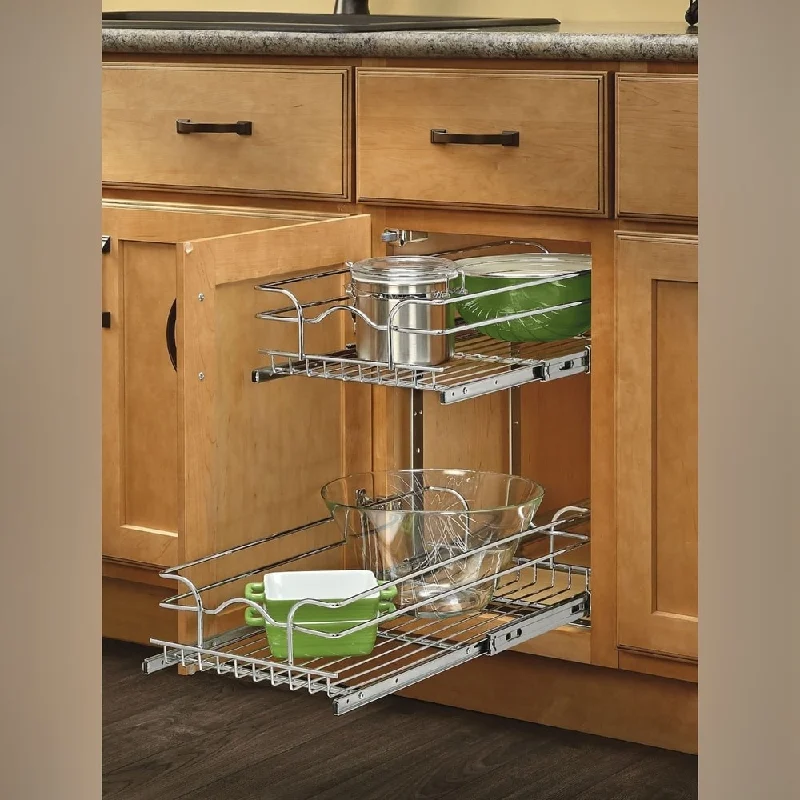 Rev-A-Shelf Chrome 12-inch Pullout 2-tier Wire Basket Cookware Cabinet Organizer