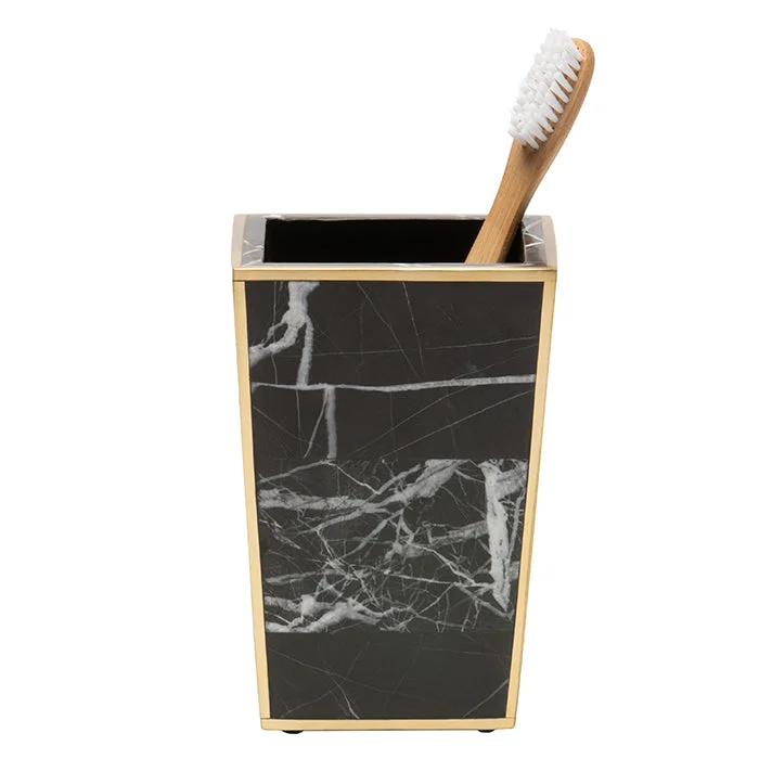 Rhodes Nero Marble/Brass Brush Holder