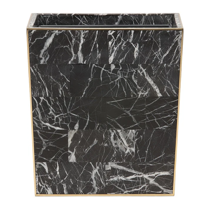 Rhodes Nero Marble/Brass Waste Basket (Rectangle)