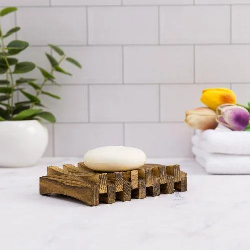 Rustic Dark Brown Burnt Wood Soap Dish