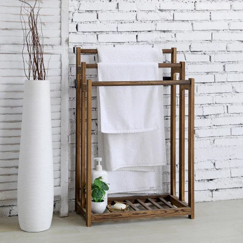 Rustic Dark Brown Wood Bathroom Towel Rack