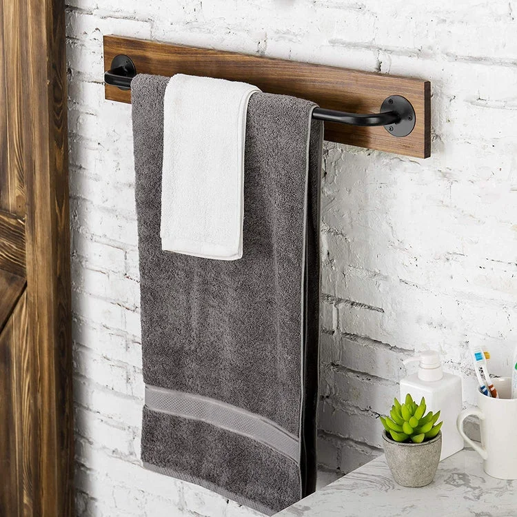 Rustic Brown Wood & Industrial Black Metal Pipe Towel Bar