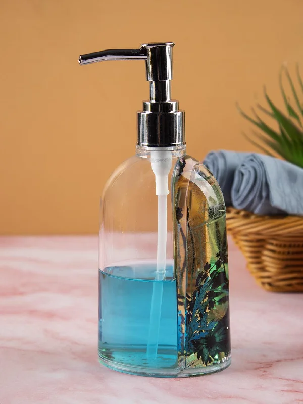 Soap Dispenser, Refillable & Reusable, Floral Design, Blue, Plastic, 250 mL