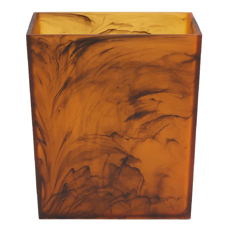 Tavira Swirled Resin Rectangle Waste Basket (Amber/Black)