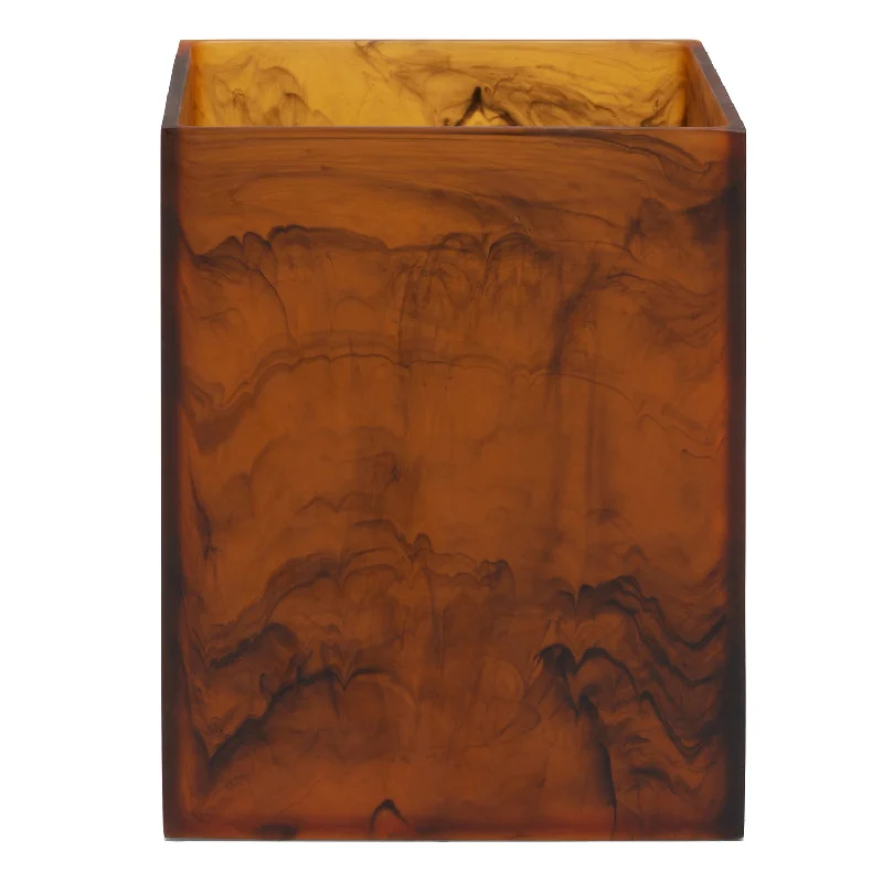 Tavira Swirled Resin Square Waste Basket (Amber/Black)