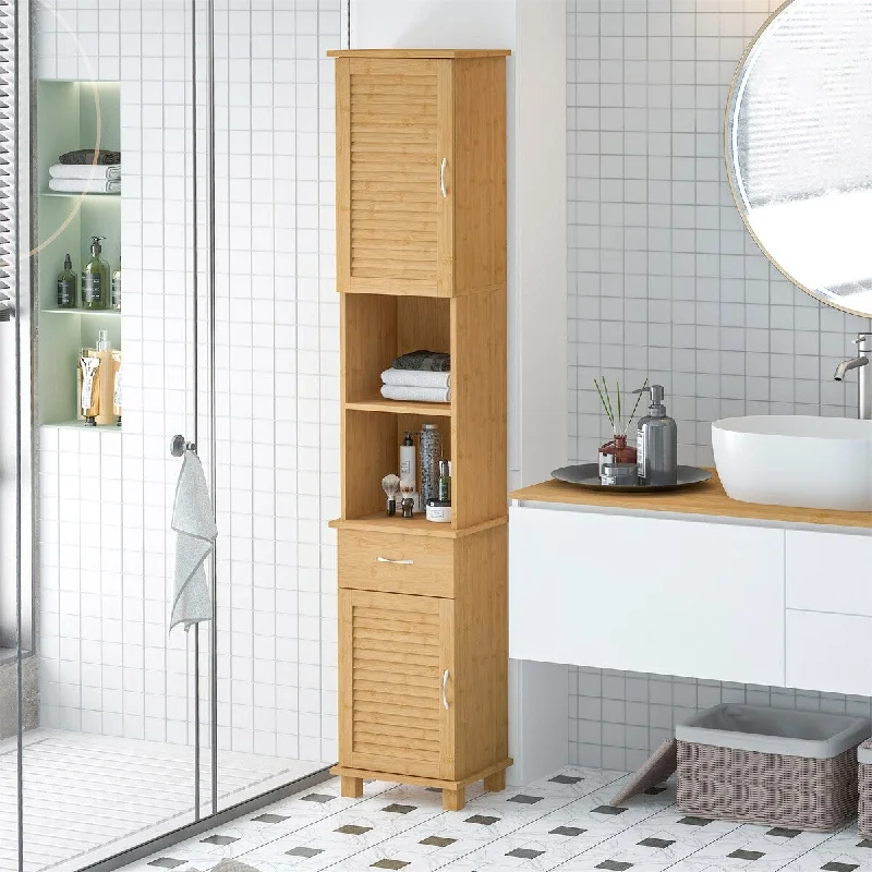 Tower Bathroom Cabinet, 73" Tall Wooden Floor Storage Shelving Display