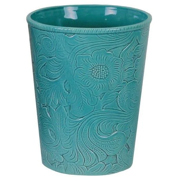 Turquoise Embossed Ceramic Waste Basket