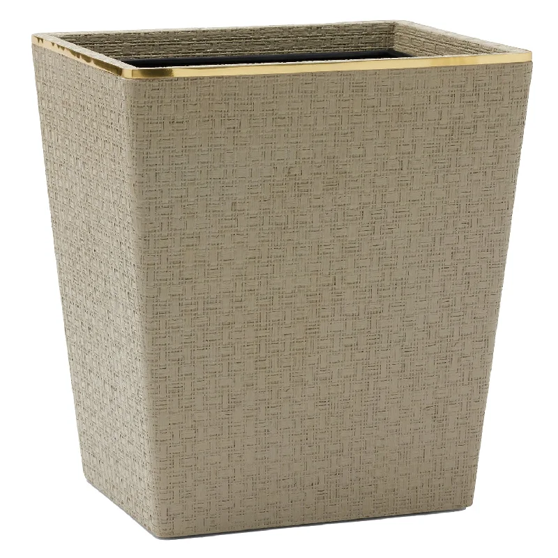 Veria Faux Rattan/Brass Rectangle Wastebasket (Desert Taupe)