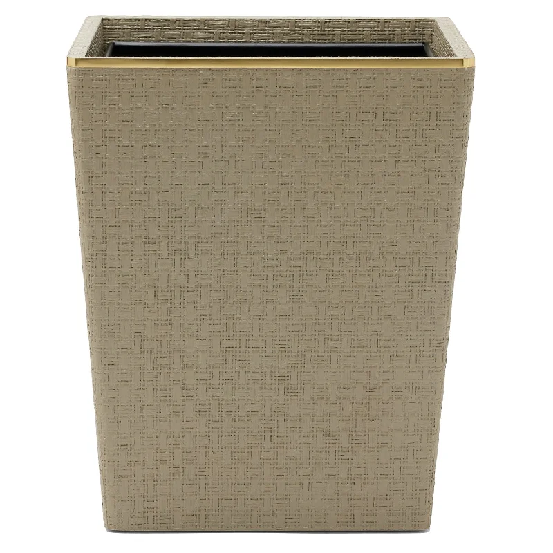 Veria Faux Rattan/Brass Square Wastebasket (Desert Taupe)