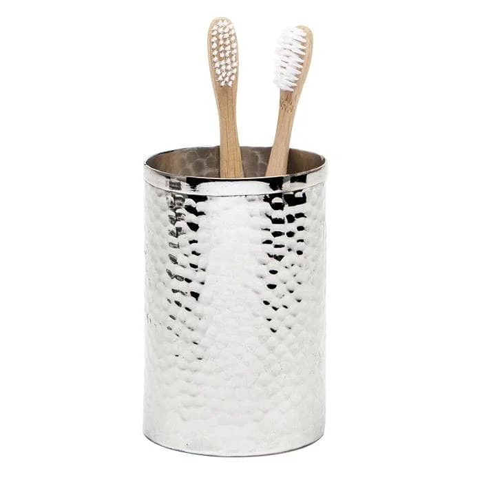 Verum Hammered Metal Brush Holder - Shiny Nickel