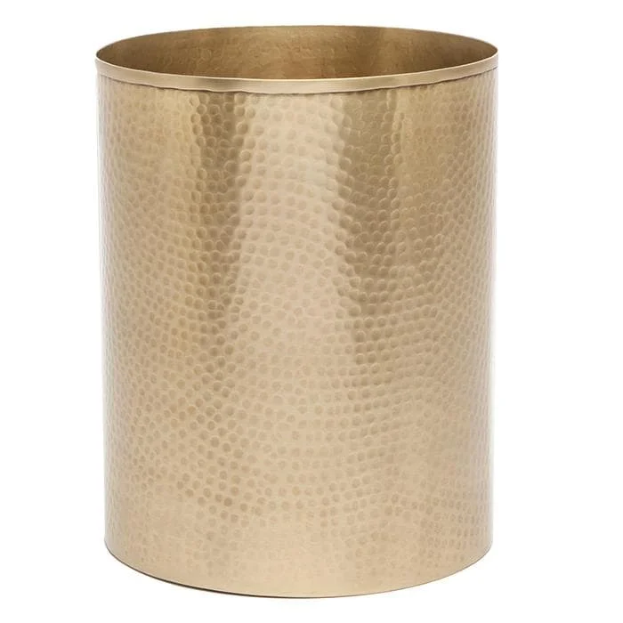 Verum Hammered Metal Round Waste Basket - Antique Brass