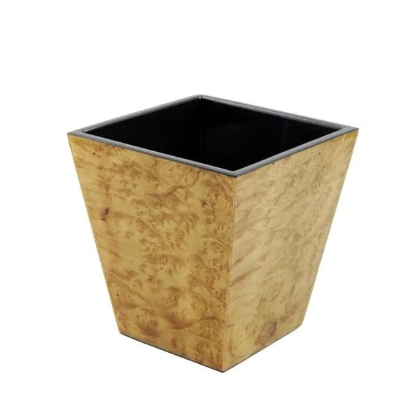 Walnut Burl Inlay Lacquer Waste Basket