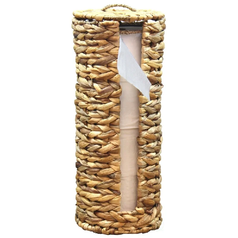 Wicker Water Hyacinth Tall Toilet Tissue Paper Holder for 4 wide rolls - Brown